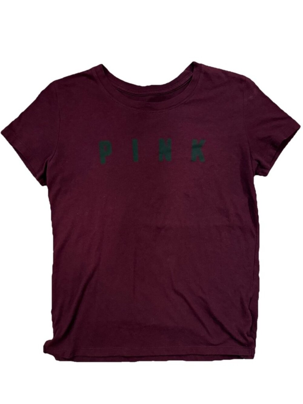 Victoria's Secret PINK perfect crew T Shirt size Small Burgundy Black logo